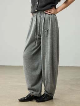 Birdtree 100% Sheep Wool Knitted Drawstring Cocoon Pants,Women Elastic Waist Pocket Trousers, 2025 Autumn Lantern Pants T59732JF