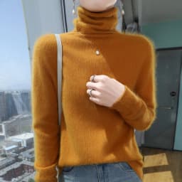 Autumn And Winter New 100% Pure Mink Cashmere Sweater Women's Pile Collar Pullover Slim Sweater Knitted Bottoming Shirt