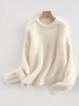 SuyaDream Warm Alpaca Pullovers for Woman, Dropped Sleeved Loose Sweaters, Brushed Wool Knit Sweater, 2026 Fall Winter Top