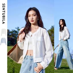 SENTUBILA Lyocell Women Shirt Shacket Single Breasted Long Sleeve Tops 2026 Spring Autumn Cropped Shirts & Blouses 151C57854