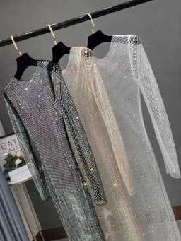 Club Apparel Sexy Rhinestone Dresses Long Sleeve Extra Diamond Dress