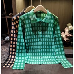 Miyake Pleated Shirt 2026 Spring Summer Plaid Top Women's Simple Loose Slim Versatile Casual Long Sleeve Single-Breasted Blouse