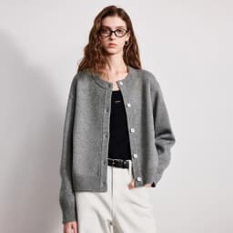TOYOUTH Women Knitwear 2026 Spring New Crew Neck Cardigan Minimalist Intellectual Chill Tops