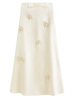 FSLE【L'amour Series】Summer Women's Strapless Satin Maxi Dress with Bow Detail Handmade Floral Appliques for Special Occasions