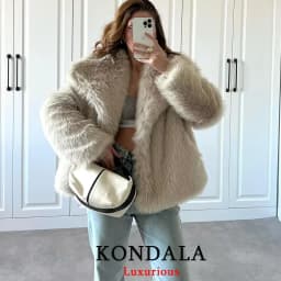 KONDALA Casual Brown Thick Fur Jackets Women Long Sleeve V Neck Autumn Winter Faux Fur Coats Fashion 2025 Streetwear Outwears