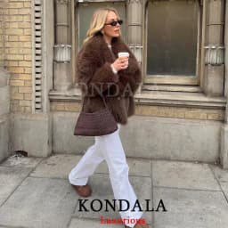 KONDALA Casual Brown Thick Fur Jackets Women Long Sleeve V Neck Autumn Winter Faux Fur Coats Fashion 2025 Streetwear Outwears