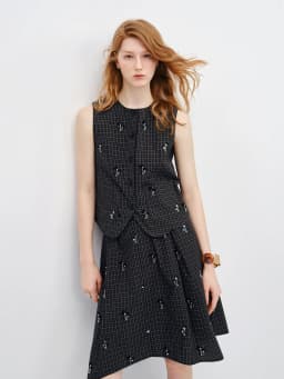 FSLE 【Premium Series】 Women's 2026 Summer New Vintage Beaded Black Plaid Tweed Vest & Skirt Set | Elegant Lady Two-Piece Outfit