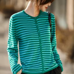 WinvyNee Women's Spring Fine Wool Knitted Cardigan Striped Crew Neck Long Sleeve Fashionable Designed Casual Outwear ZB1497001