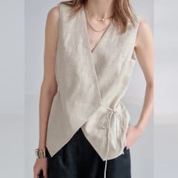 100% Linen V-Neck Vest Women's Tank Top French Vintage Lace-up Top Casual Sleeveless Office Ladies Waist-Cinched Linen Tops