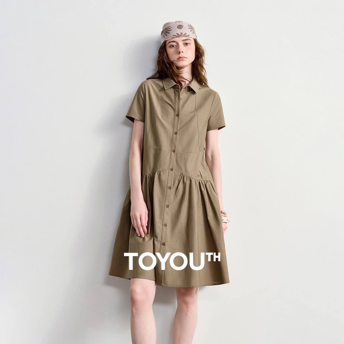 TOYOUTH Women Dress 2026 Summer New Smart Casual Commuter Petite Splicing Short Sleeve Shirt Midi Trendy Dresses