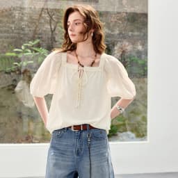 TOYOUTH Women Shirts 2026 Summer New French Style Square Neck Puff Sleeve Jacquard Pastoral Atmosphere Fairy Elegant Casual Tops
