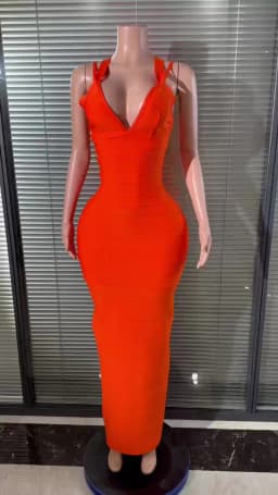 Vibrant Orange Bandage Maxi Dress Sexy Performance Costume Singer Stage Nightclub Elegant Formal Event Attire