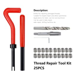 XCAN Thread Repair Tool 25pcs M3/M4/M5/M6/M7/M8/M10/M12/14 for Restoring Damaged Thread Spanner Wrench Twist Drill Bit Hand Tool