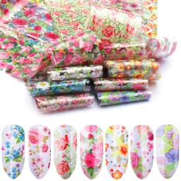 16Pc Holographic Nail Foil Set Starry Transfer 20*4cm Sticker Laser Flowers Leopard Mix Design Decal DIY Nail Art Decoration