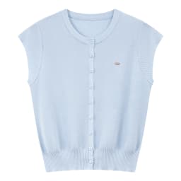 VIMLY Women's Casual Knit Short Sleeve T-shirt 2026 Summer New Blue Crew Neck Button Down Flutter Sleeve Minimalist Top 30935