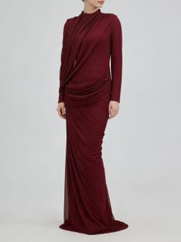 TWOTWINSTYLE Fashion Slimming Spliced Shirring Design Sense Dresses for Women Stand Neck Long Sleeves Irregular Dress Female New