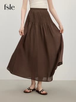 FSLE 2025 Summer Women's Structured Tuck High Waist A-Line Skirt - Flared Hem & Lightweight Fabric for Slimming Elegance