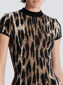 TWOTWINSTYLE Leopard Slimming Fashion Dresses for Women Round Neck Short Sleeves High Waist Casual Mini Dress Female Clothing