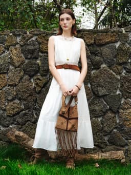ZIQIAO 2026 Summer Women's Acetate and Lace Overlay Tiered Dress - Sleeveless Elegant for Resort and Special Events