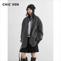 CHIC VEN New Women Woolen Coat Loose Solid Mid-length Double-sided Oversized Office Ladies Jackets Outerwear Autumn Winter 2026
