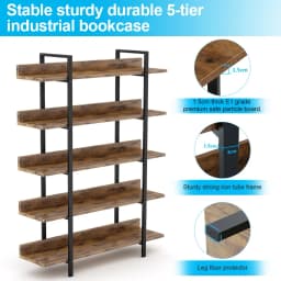 Tribesigns Bookshelf Storage Rack Standing Shelf 5 Tier Industrial Sturdy Bookshelf with Iron Pipe Frame