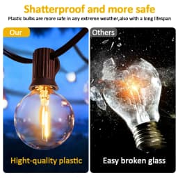 12M 30 LEDS G40 Solar String Lights Outdoor Patio Lights Solar & USB Powered Waterproof Globe Hanging Lights with Shatterproof