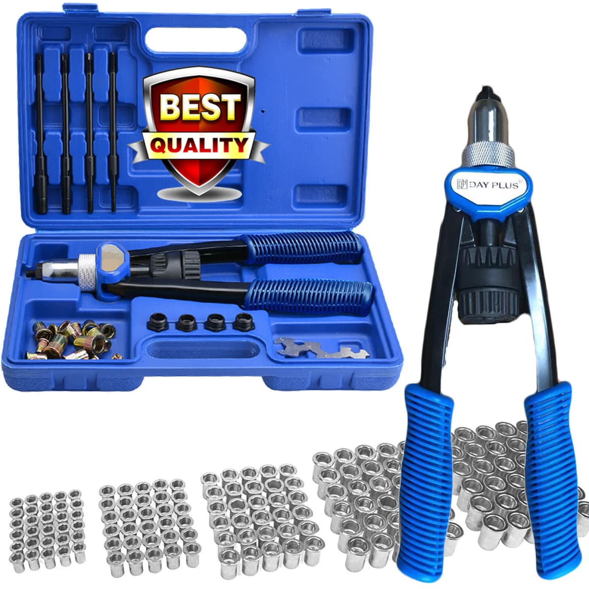 Professional Rivet Nut Pliers Set Blind Riveter Set Riveting Machine Threaded Nut Riveting M5-M12 Tool with 150 Rivet Nuts