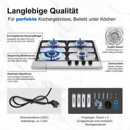 TopStrong 4 Burner Stainless Built-in Stove Natural Gas Propane Gas NG/LPG Gas Hob YYEUGCT-S04
