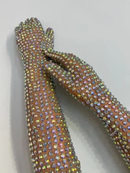 Sexy Dress AB Rhinestone Sheer Mesh Long Gloves Women Full Finger Sparkly Stage Performance Party Outfit Accessory