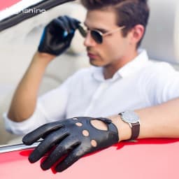 luxury Genuine Driving Gloves For Men Unlined Touch Screen Soft Thin Fit Hand Short motorcycle Leather Gloves