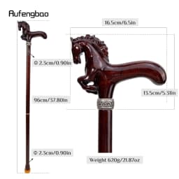 Brown Horse Wooden Fashion Walking Stick Decorative Cospaly Cane Wood Mace Crutch Wand Crosier 96cm Performance Stage Cane