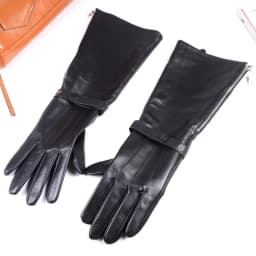 40cm Men's Black Sheepskin Real Leather Medieval Renaissance Long Cuff Zipper Knight Gauntlet Elbow Long Gloves