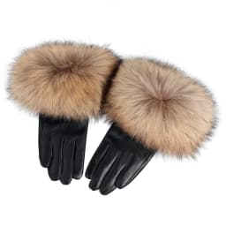 Sheepskin Natural Fox Fur Trimming Gloves Women's Genuine Leather Wrist Warmer Glove Winter Warm Fashion Mittens Fleece Lining