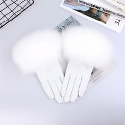 Sheepskin Natural Fox Fur Trimming Gloves Women's Genuine Leather Wrist Warmer Glove Winter Warm Fashion Mittens Fleece Lining