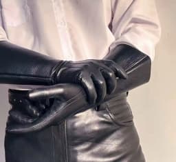 Men's Luxury Long Leather Gloves Genuine Lambskin Unlined Thin Soft Touchscreen Fitted Black Gloves for Motorcycle Riding Drive