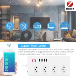 Brazil Smart Zigbee Power Strip, Tuya Zigbee Outlet With 4 Plugs and 4 USB Port, Individual Control,Works With Alexa Google Home
