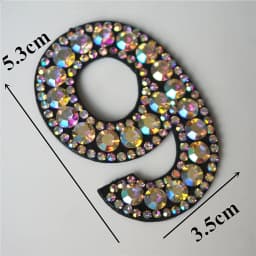 Rainbow Rhinestone 0-9 Number Arabic Numerals Sew Iron On Patch Badge Bag Hat Jeans Jackets Clothes DIY Applique Craft