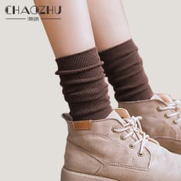 CHAOZHU Japanese Korea High School Girls High Socks Loose Solid Colors Double Needles Knitting Cotton Long Socks Women