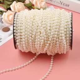 5m 3mm/4mm/5mm/6mm/8mm Craft Square Imitation Pearl Beads Cotton Line Chain For DIY Wedding Party Decoration Party Accessior