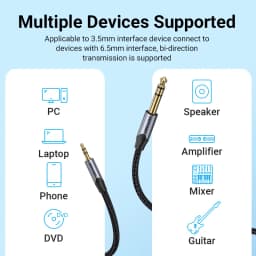 Vention 3.5mm to 6.35mm Adapter Aux Cable for Mixer Amplifier Gold Plated 3.5 Jack to 6.5 Jack 0.5m 3m 5m Aux Cabo Male to Male