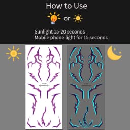 2pcs Glow in The Dark Kpop Gothic Women Face Temporary Tattoos -Cool Blue Purple Lightning & Vein Body Art Waterproof Tattoos
