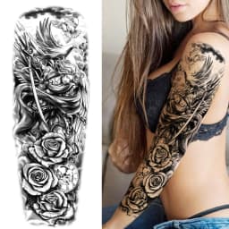 Compass Robot Arm Temporary Tattoos Sleeve For Men Women Realistic Fake Skull Angel Full Arm Tatoos Maori Totem Tattoo Sticker