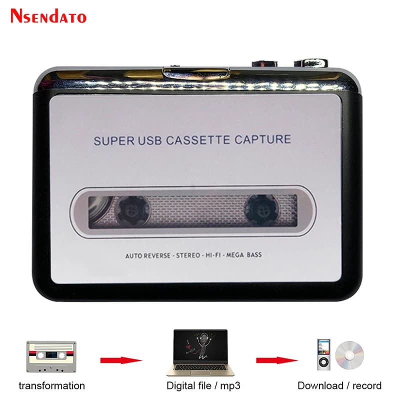 USB Cassette Player Tape to MP3 Converter Capture Adapter Audio Music Player Tape USB Cassette Recorder & Player