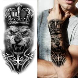 God Cross Lion Temporary Tattoos For Men Women Realistic Compass Lion Fake Tatoos Forearm Jesus Christ Thigh Tattoo Sticker
