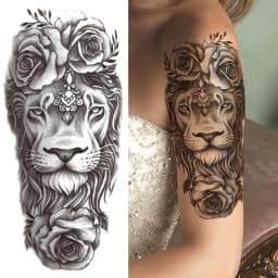 God Cross Lion Temporary Tattoos For Men Women Realistic Compass Lion Fake Tatoos Forearm Jesus Christ Thigh Tattoo Sticker