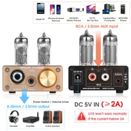 Douk Audio U10 HiFi Valve Tube Preamp Stereo AUX Desktop Audio Preamp 6.35mm/3.5mm Headphone Amplifier