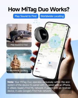 MiTag Duo Smart Tracker Tag Item Finders Compatible with IOS and Google Find Hub App IP67 Waterproof Bluetooth Tracking Tag