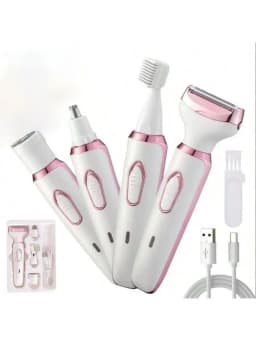 4-in-1 Rechargeable Electric Lady Shaver Set - Portable 500mAh Wet & Dry Painless Trimmer for Face, Nose, Legs & Underarms
