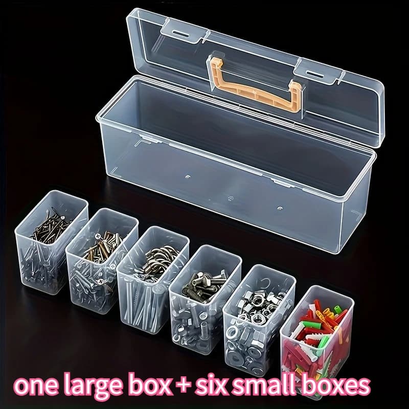 Professional 7-Piece Tool Organizer Set,Transparent Parts Storage with Dividers-Portable Case for Screws,Wrenches & DIY Hardware