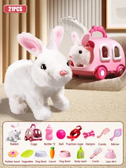 Interactive Dancing Walking Rabbit Toy, Plush Bunny Electronic Pet for Kids, Animated Moving Animal Gift for Boys Girls Birthday